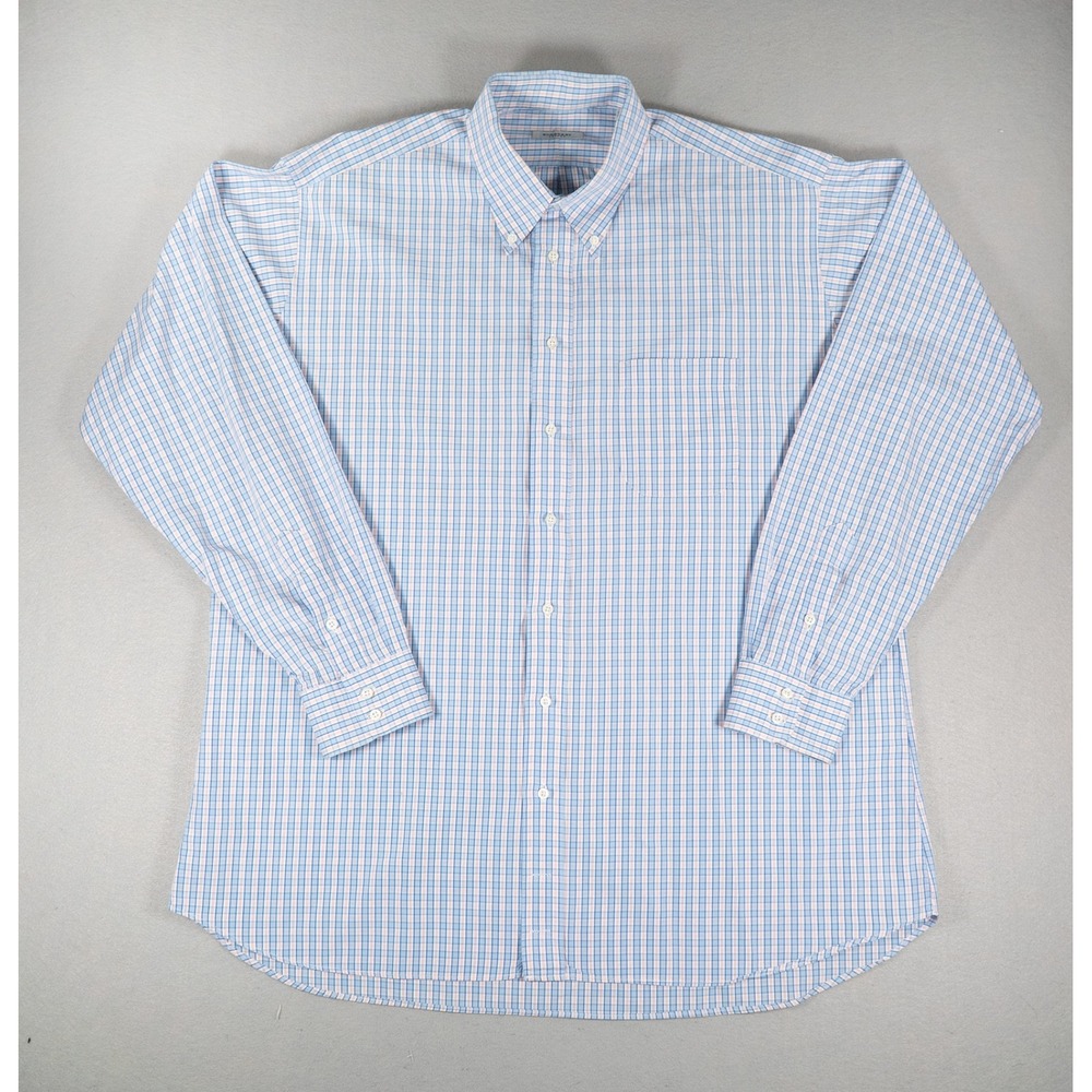 Burberry London Mens Button Down Shirt Plaid Blue Pink 17.5 L Neiman Marcus USA